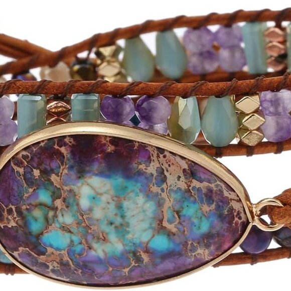 Jewelry - Women Boho Handmade Natural Stone Crystal Leather Bead Wrap Bracelets Collection